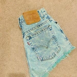Vintage Levis 550  light blue and Green Acid  Wash  Distressed high rise shorts
